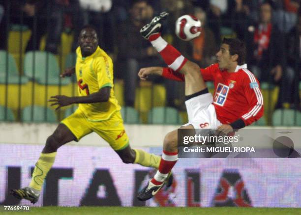 Benfica's Greek Konstantinos Katsouranis kicks the ball nextto Pacos Ferreira's Brazilian Aderito Carvalho "Dede" during their Portuguese Super...