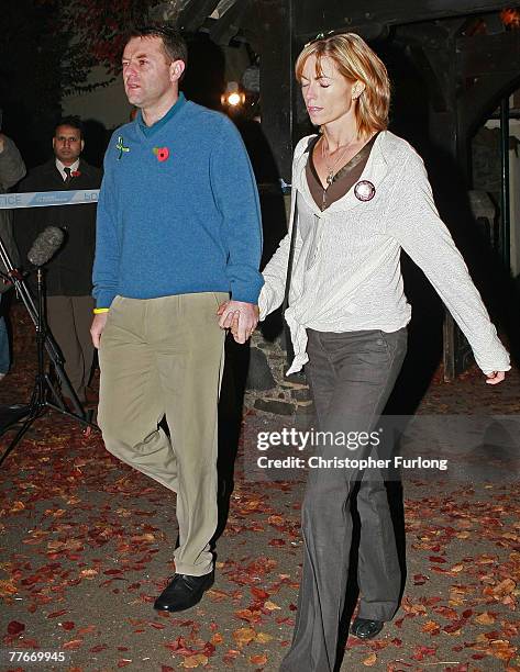 Gerry and Kate McCann arrive at the Church of St Mary and St John in their home village of Rothley for a prayer service to mark six months since...