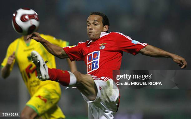 Benfica's Brazilian Leonardo Bastos "Leo" controls the ball during their match against Pacos Ferreira during their Portuguese Super League football...