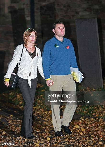 Kate and Gerry McCann leave the Church of St Mary and St John in their home village of Rothley after a prayer service is held therre to mark six...