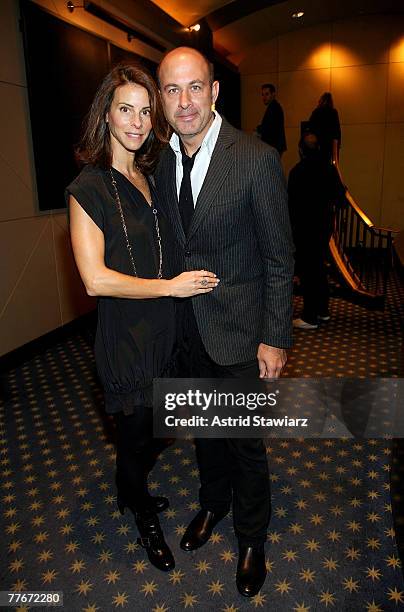 Joyce Varvatos and John Varvatos attend a private screening of "Lions for Lambs" hosted by Andrew Borrok at the Dolby Screening Room on November 3,...