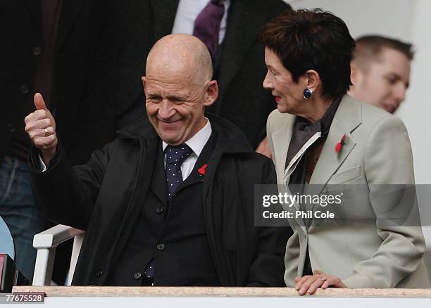 Eggert Magnusson, the West Ham chairman gives the fans a thumbs up gesture during the Barclays Premier League match between West Ham United and...