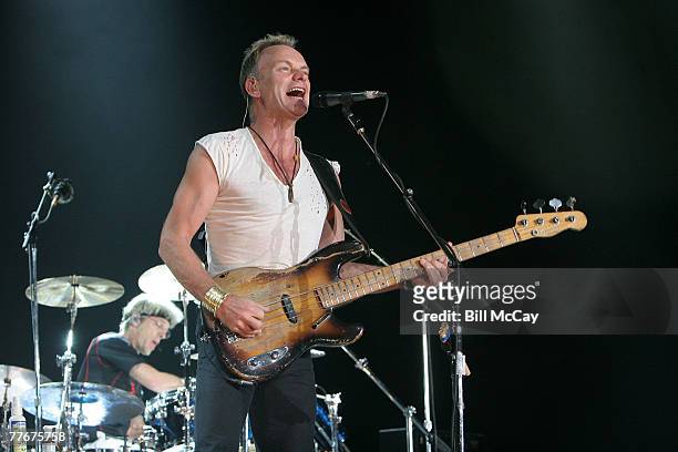 Sting lead singer and Stewart Copeland drummer for The Police perform in Concert at Boardwalk Hall in Conjunction with Trump Taj Mahal Casino Resort...