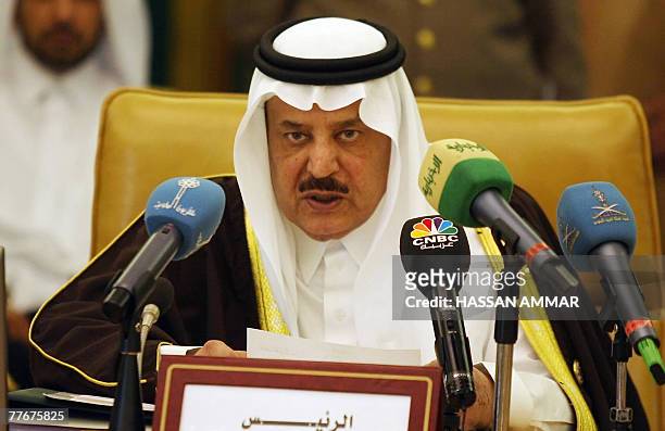 Saudi Interior Minister Prince Nayef bin Abdul Aziz al-Saud speaks during a meeting of GCC interior ministers in Riyadh, 04 November 2007. GCC has...