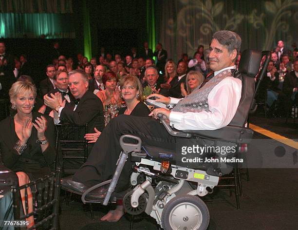 Augie Nieto, of Augie's Quest, is recognized by attendees during the Safeway Foundation Gala 'Nuture the Seeds of Hope' on November 3, 2007 at...