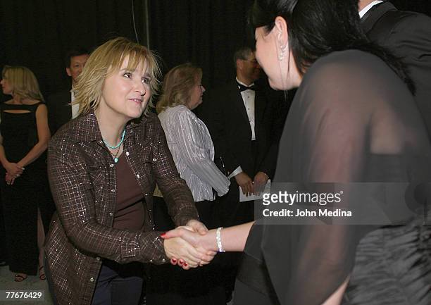 Melissa Etheridge greets attendees during the Safeway Foundation Gala 'Nuture the Seeds of Hope' on November 3, 2007 at Treasure Island in San...