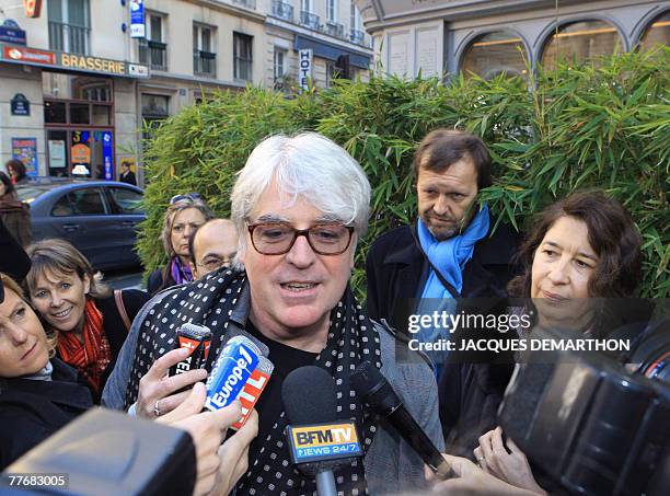 French writer Gilles Leroy and publisher Isabelle Gallimard speak to the press, 05 November 2007 in Paris after Leroy received the 2007 French...