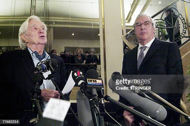 French writer Didier Decoin , member of the jury of the French literature prize Prix Goncourt, and Andre Brincourt announce the 2007 Prix Goncourt...
