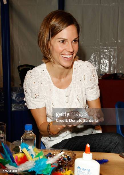 Actress Hilary Swank works on a project at P.S. Arts 10th Annual Exspress Yourself Gala at Barker Hanger on November 4, 2007 in Santa Monica,...