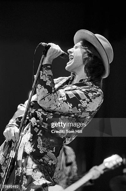 Frontman Ray Davies of The Kinks performs at The Municipal Auditorium on April 30, 1975 in Atlanta, Georgia.