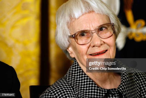 Pulitzer Prize winner and "To Kill A Mockingbird" author Harper Lee smiles before receiving the 2007 Presidential Medal of Freedom in the East Room...