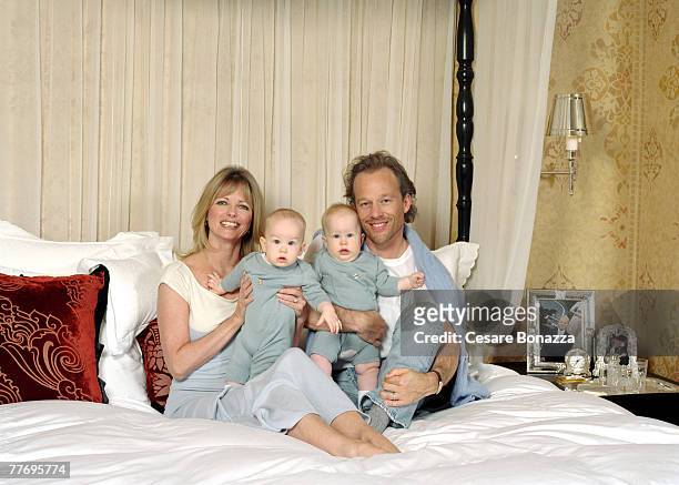 Cheryl Tiegs & husband Rod Stryker with twins Jaden and Theo; Private home in Beverly Hills; Cheryl Tiegs, Self Assignment, May 4, 2002; Beverly...
