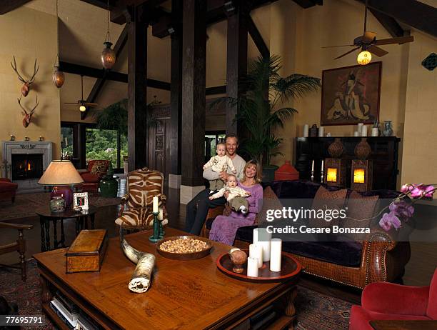 Cheryl Tiegs & husband Rod Stryker with twins Jaden and Theo; Private home in Beverly Hills; Cheryl Tiegs, Self Assignment, May 4, 2002; Beverly...