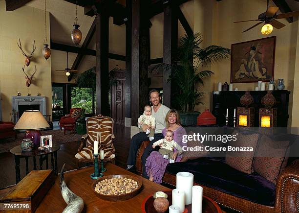 Cheryl Tiegs & husband Rod Stryker with twins Jaden and Theo; Private home in Beverly Hills; Cheryl Tiegs, Self Assignment, May 4, 2002; Beverly...