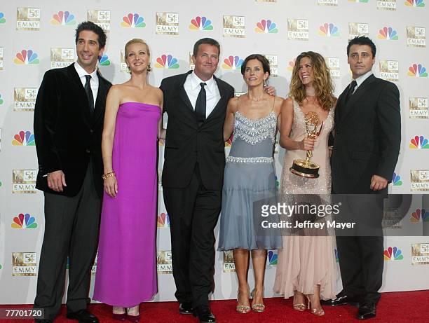Cast members of "Friends" winner for Best Comedy Series at the 54th Annual Emmy Awards. L-R: David Schwimmer, Lisa Kudrow, Matthew Perry, Courteney...