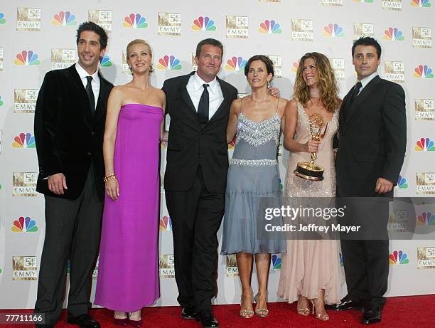 Cast members of "Friends" winner for Best Comedy Series at the 54th Annual Emmy Awards. L-R: David Schwimmer, Lisa Kudrow, Matthew Perry, Courteney...