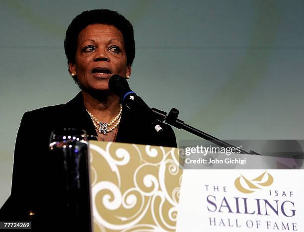 Jacqueline Tabarly, representing her late husband Eric Tabarly, attends the launch of the ISAF Sailing Hall of Fame on November 5, 2007 at the...