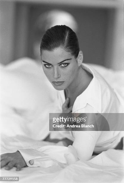 Portrait of American fashion model and actress Carre Otis, late 1980s or 1990.