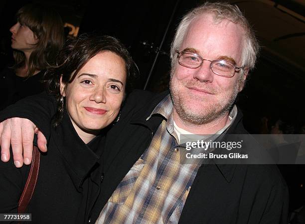 Actors Philip Seymour Hoffman and wife Mimi O'Donelll pose at The LABrynth Theater Company "Celebrity Charades" at St Paul's Church Hall on October...