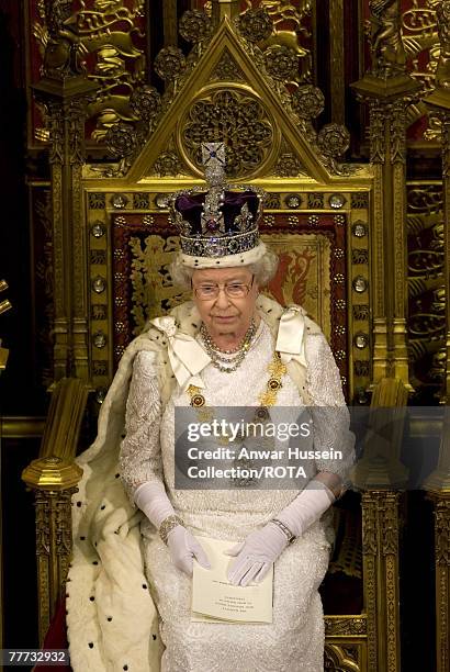 Queen Elizabeth ll attends the State Opening of Parliament on November 6, 2007 in London, England.