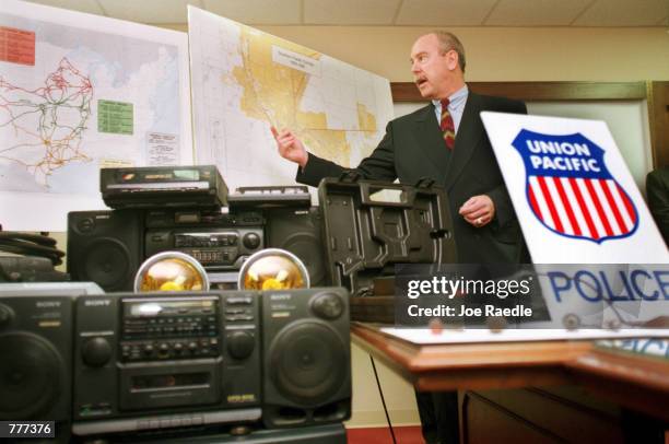 John Kelley, U.S. Customs special agent in charge, holds a press conference in El Paso, Texas to announce, August 9 that a gang of modern train...