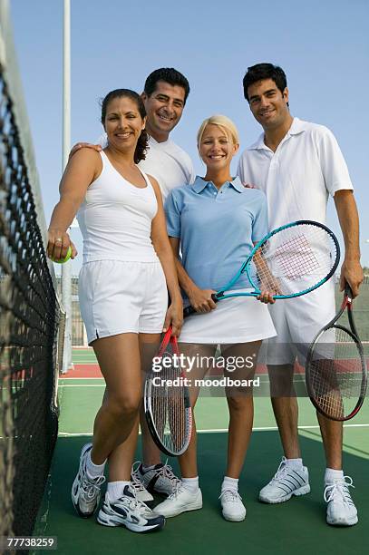 tennis buddies - mixed doubles stockfoto's en -beelden