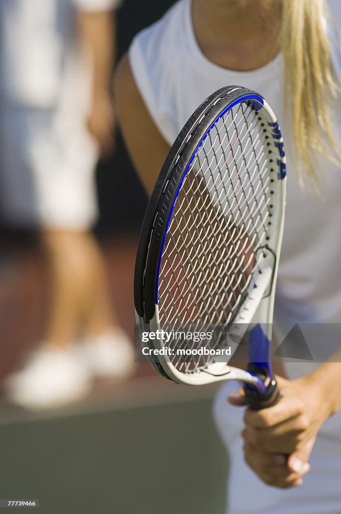 Tennis Doubles Player Waiting For Serve