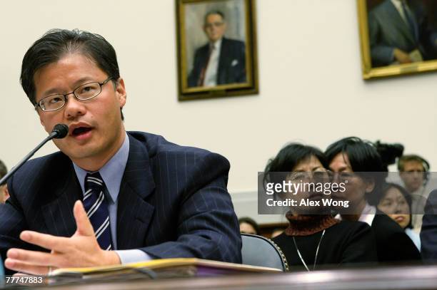 Yahoo! Inc. CEO Jerry Yang testifies as Gao Qin Sheng , mother of Chinese journalist and dissident Shi Tao who was sentenced by Chinese Government...