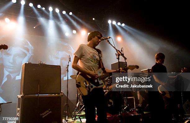 German singer Dirk von Lowtzow of the band Tocotronic performs live during a concert at the Columbiahalle on November 6, 2007 in Berlin, Germany. The...