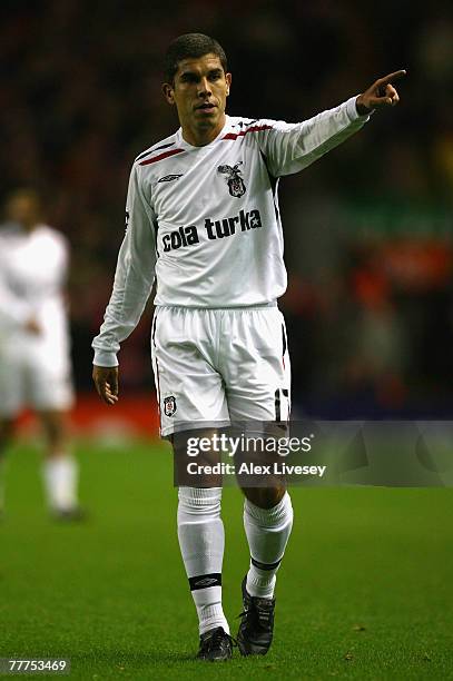 Ricardinho of Besiktas gestures during the UEFA Champions League Group A match between Liverpool and Besiktas at Anfield on November 6, 2007 in...