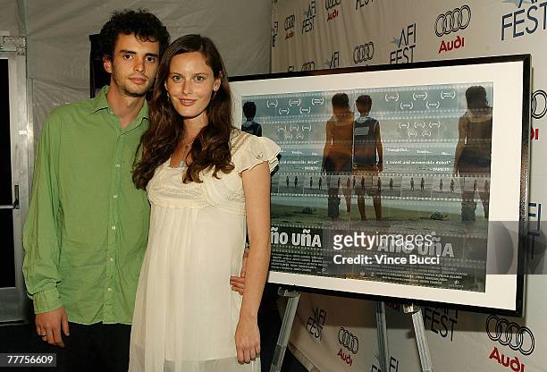 Filmmaker Jon?s Cuar?n and actress Eireann Harper attend the AFI FEST 2007 presented by Audi held at the Rooftop Village at ArcLight Cinemas on...