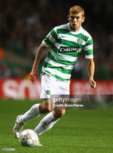 Massimo Donati of Celtic in action during the UEFA Champions League Group D match between Celtic and Benfica at Celtic Park on November 6, 2007 in...