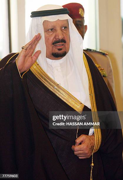 Saudi Arabia's deputy defence minister, Prince Abdul Rahman bin Abdul Aziz, waves as he arrives to the Gulf Cooperation Council defence ministers'...