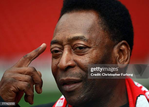 Former Brazilian national footballer Pele attends a photocall at Sheffield United FC's Bramhall Lane stadium on November 7, 2007 in Sheffield,...