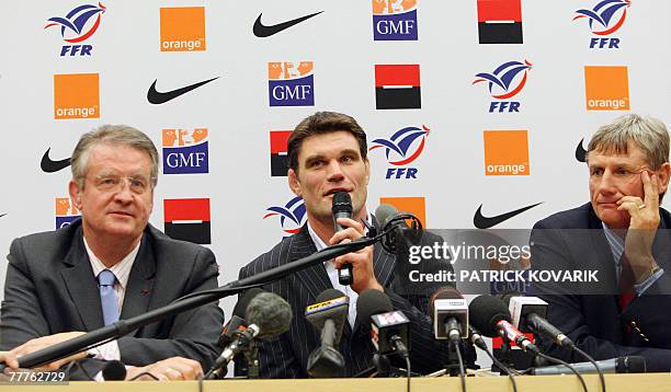 France's most-capped rugby union player, lock Fabien Pelous , speaks during a press conference to announce his retirement from international rugby...