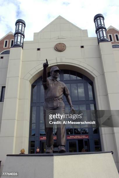 Statute of coach Bobby Bowden greets fans as the Florida State Seminoles host the Duke Blue Devils at Doak Campbell Stadium on October 27, 2007 in...