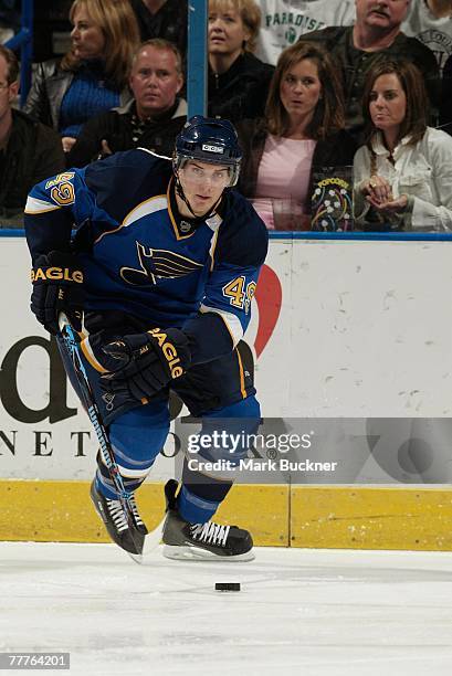 Steve Wagner of the St. Louis Blues skates against the Phoenix Coyotes on October 30, 2007 at Scottrade Center in St. Louis, Missouri.