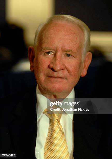 John Halligan, public relations executive, speaks during a media availability prior to receiving the 2007 Lester Patrick Award November 7, 2007 in...