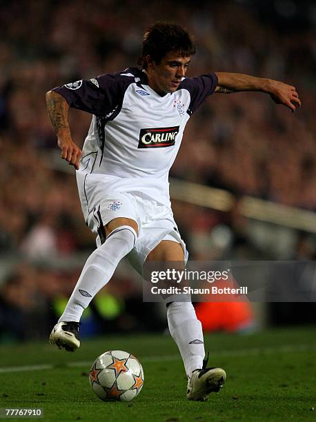 Nacho Novo of Rangers during the UEFA Champions League Group E match between Barcelona and Rangers at the Camp Nou Stadium on November 7, 2007 in...