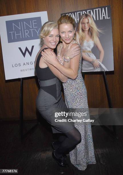 Actresses Rebecca Romijn and Becki Newton pose at a luncheon celebrating Rebecca Romijn's cover of Los Angeles Confidential magazine's "Fall Fashion...