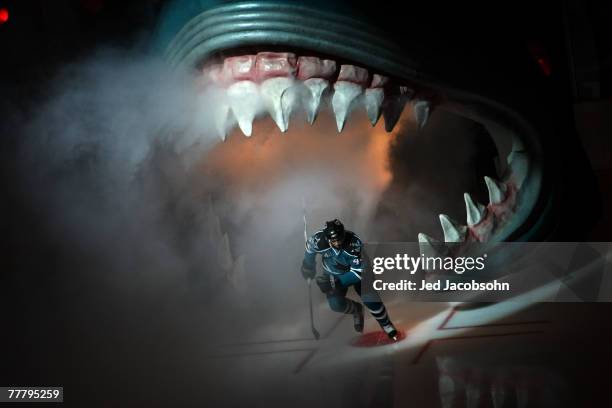 Marc-Edouard Vlasic of the San Jose Sharks enters the ice against the Dallas Stars at the HP Pavillion November 7, 2007 in San Jose, California.