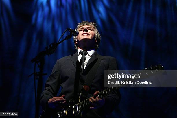 Neil Finn of Australian band Crowded House performs on stage at the first Melbourne night of their 'Time On Earth' tour, at Rod Laver Arena on...