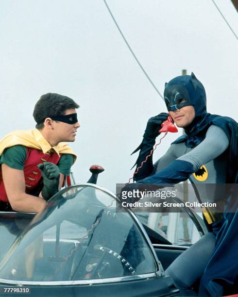 Adam West as Bruce Wayne/Batman and Burt Ward as Dick Grayson/Robin in the movie 'Batman', 1966.