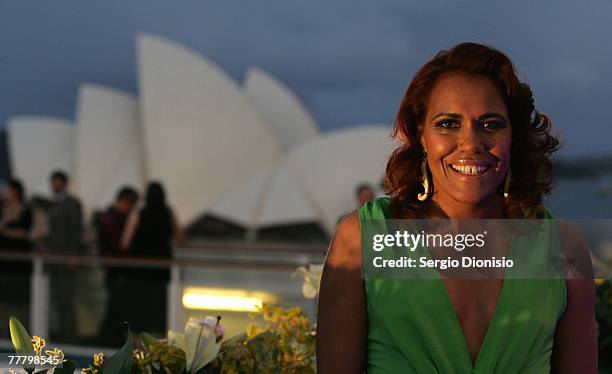 Former Olympian Cathy Freeman attends a naming ceremony of Australia's first superliner the 'Pacific Dawn' at the Overseas passenger terminal at...