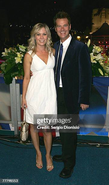 Sami Lucas and Richard Reid attends a naming ceremony of Australia's first superliner the 'Pacific Dawn' at the Overseas passenger terminal at...