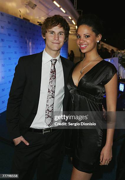 Home and Away actor Reese Wakefield and Sophie Hdaba attends a naming ceremony of Australia's first superliner the 'Pacific Dawn' at the Overseas...