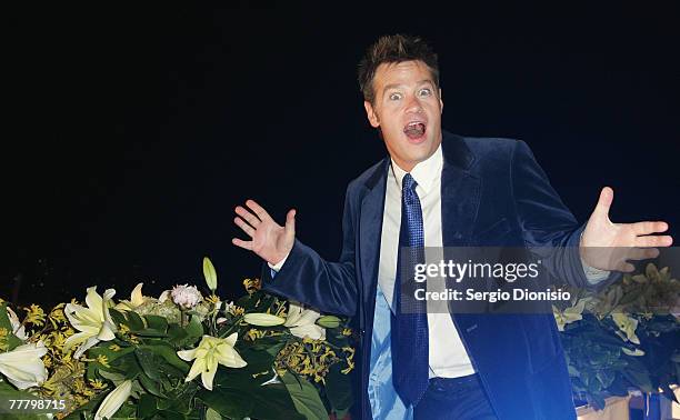 Reporter Richard Reid attends a naming ceremony of Australia's first superliner the 'Pacific Dawn' at the Overseas passenger terminal at Circular...