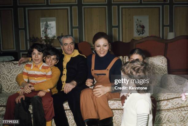 The last Shah of the Iranian monarchy, Mohammad Reza Pahlavi and Empress Farah on holiday with their children Reza, Farahnaz, Ali Reza and Leila , in...