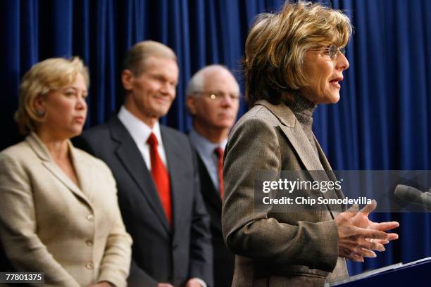 Senate Environment and Public Works Committee Chairman Barbara Boxer holds a news conference with Sen. Mary Landrieu , Sen. Bill Nelson and Sen. Ben...