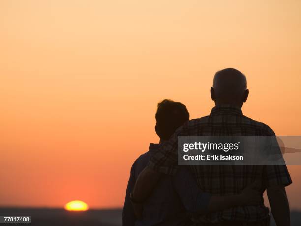 couple watching sunset - two men watching the sunset stock pictures, royalty-free photos & images